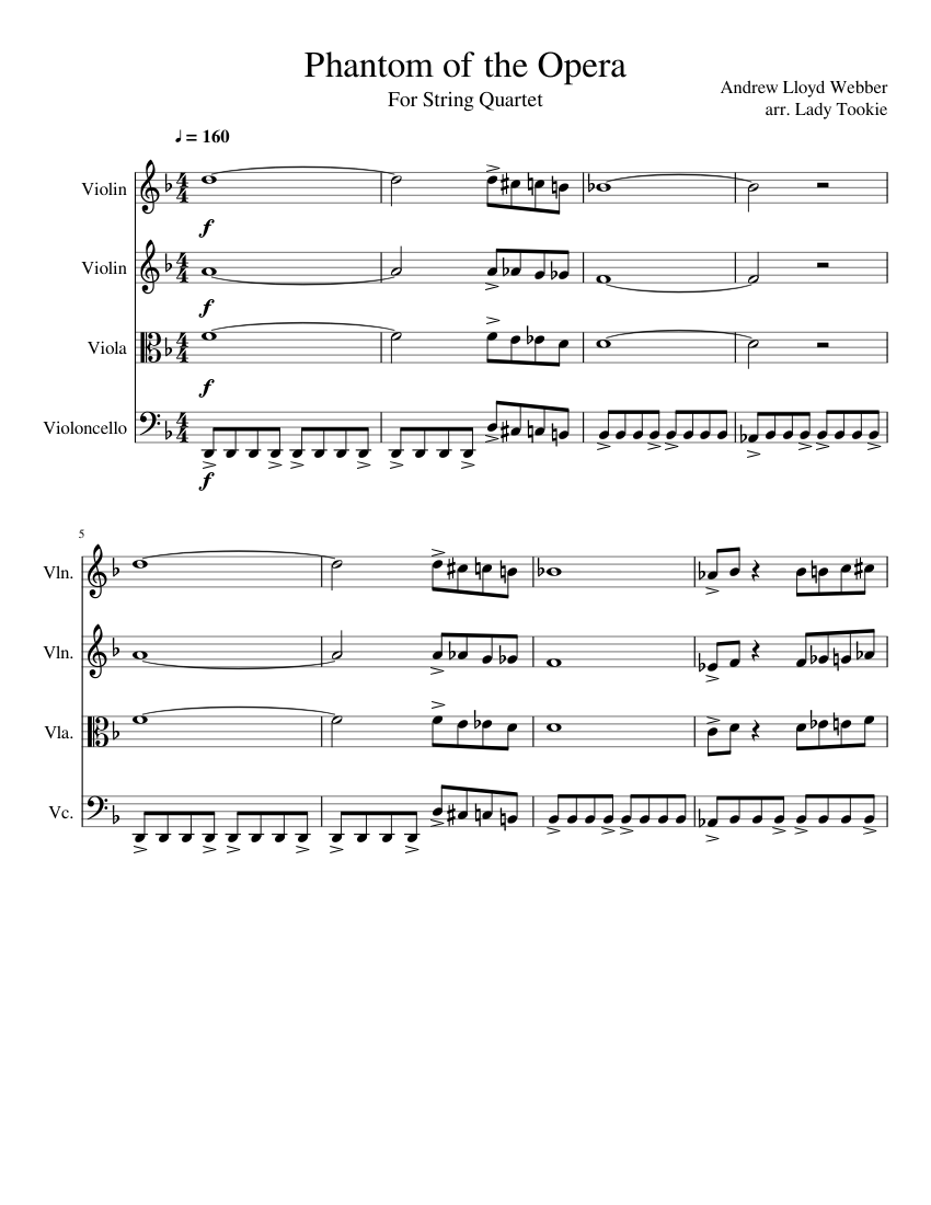 Phantom of the Opera Sheet music for Violin, Viola, Cello | Download free in PDF or MIDI ...