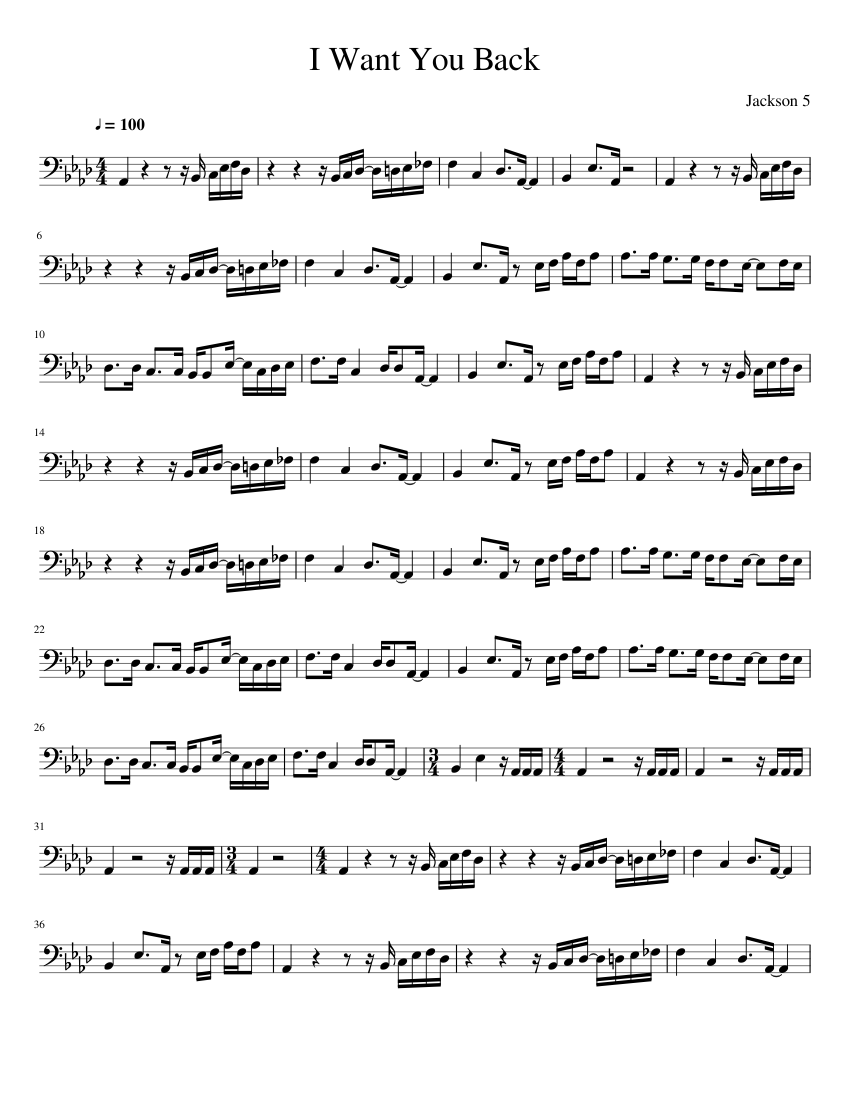 Jackson 5 i want you back bass line sheet music for bass solo