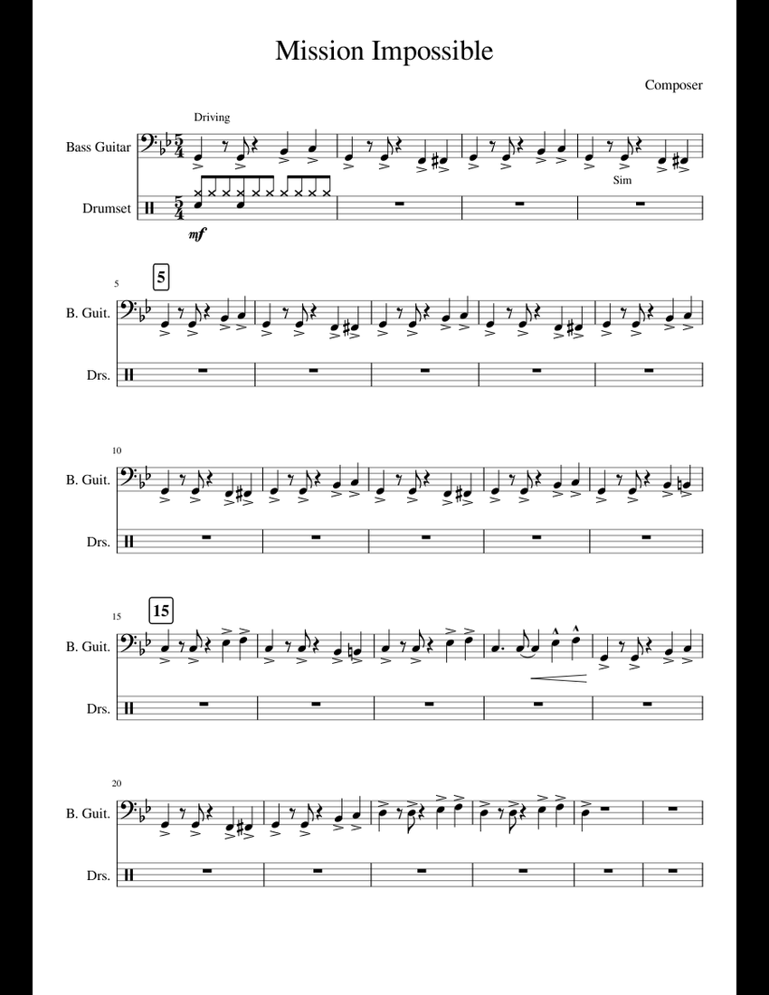 Mission Impossible Sheet Music For Bass Percussion Download Free In