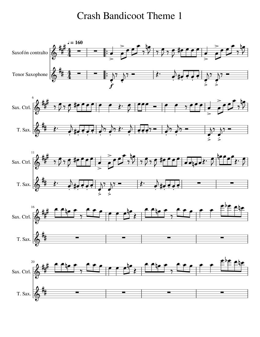 Crash Bandicoot Theme Sheet music for Saxophone (Alto), Saxophone