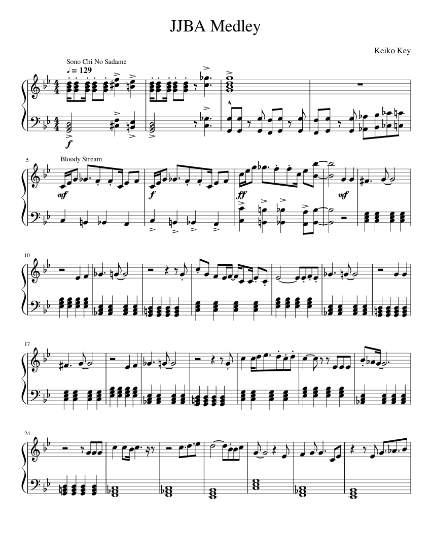 JoJo's Bizarre Adventure Medley Sheet music for Piano Download free