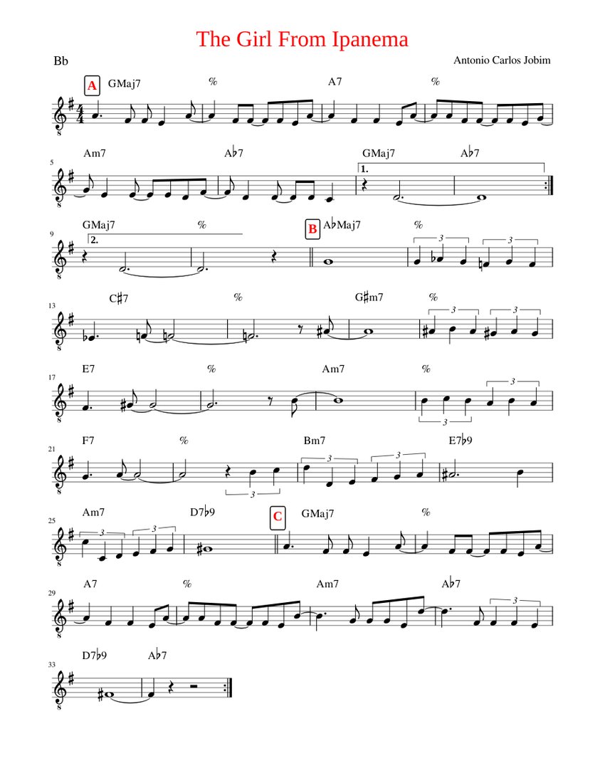 The Girl From Ipanema Sheet music for Tenor Saxophone Download free