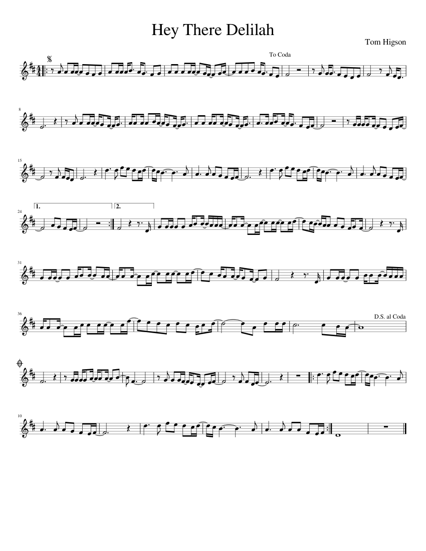 Hey There Delilah sheet music for Piano download free in PDF or MIDI