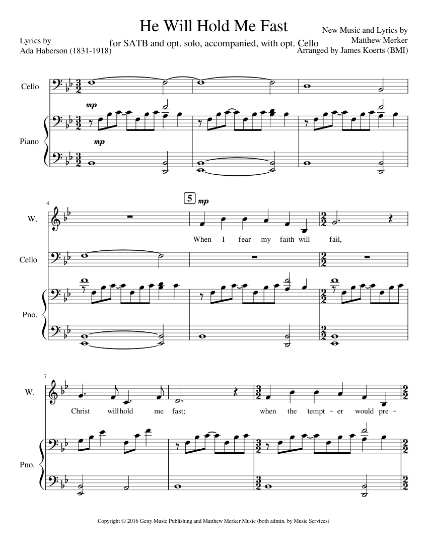 He Will Hold Me Fast sheet music for Piano, Voice, Cello download free