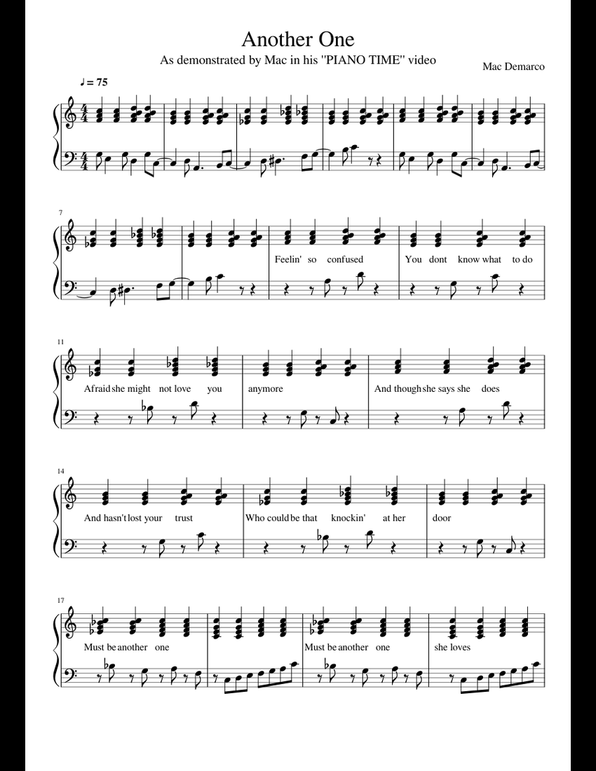 Another One - Mac DeMarco sheet music for Piano download ...