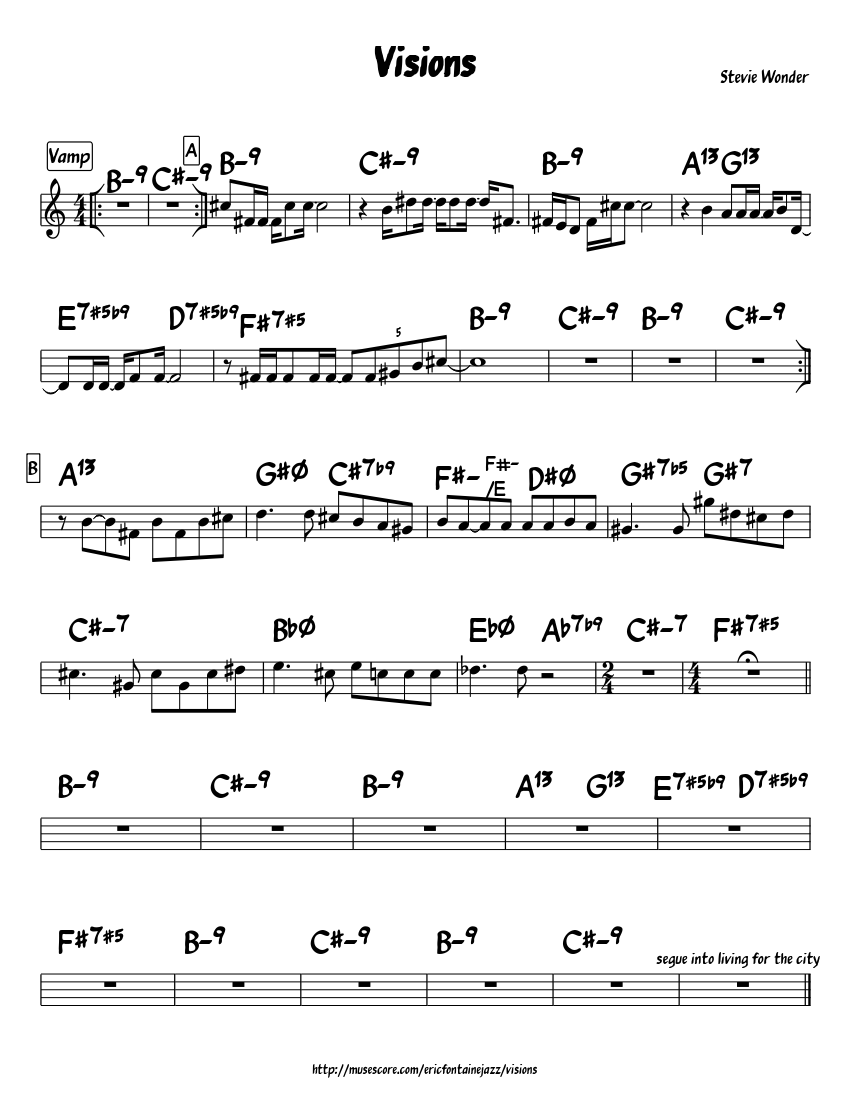 Visions Stevie Wonder Leadsheet Sheet Music For Piano Download Free