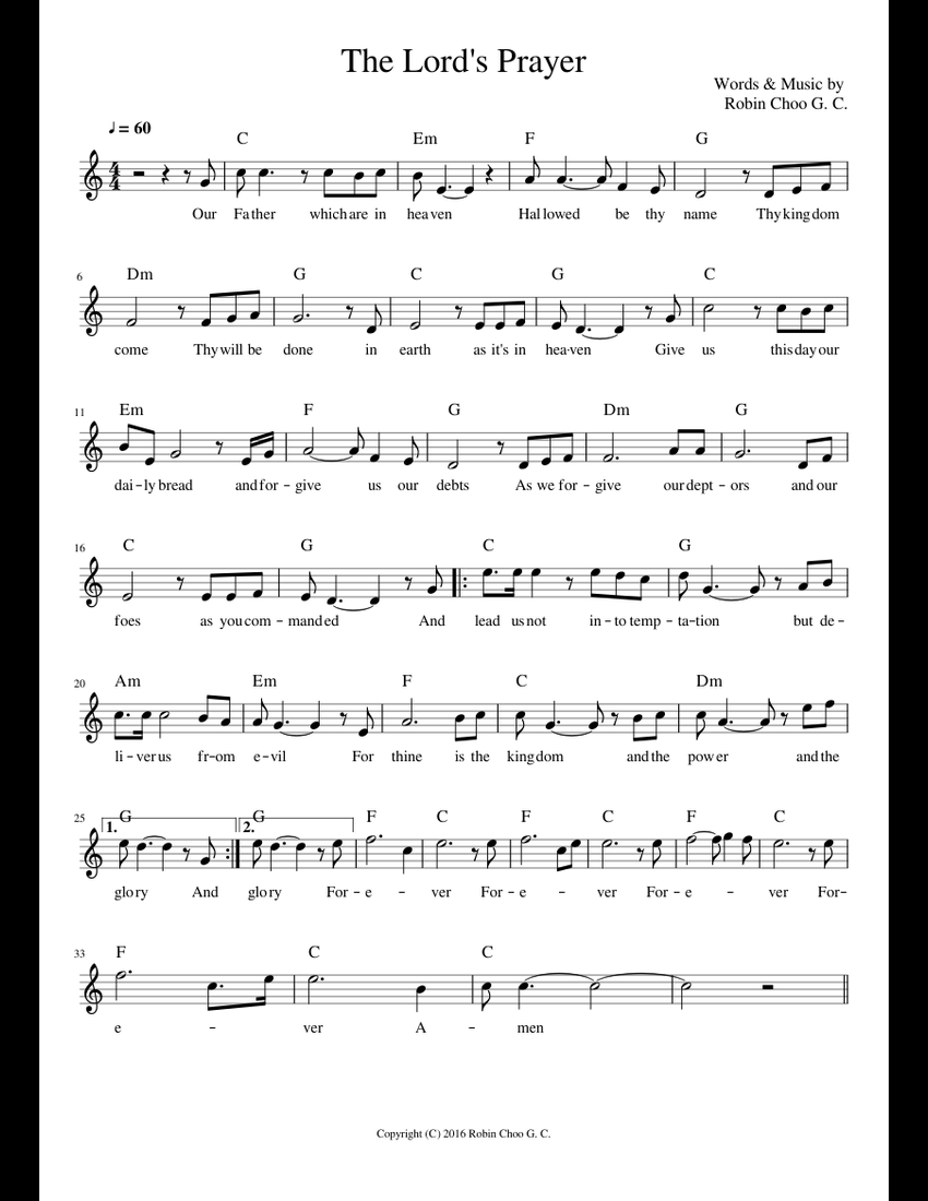 The Lord's Prayer sheet music for Piano download free in ...