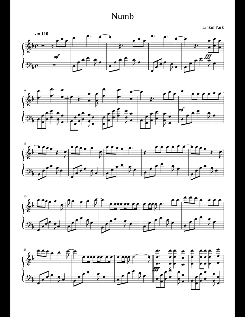 Numb sheet music for Piano download free in PDF or MIDI