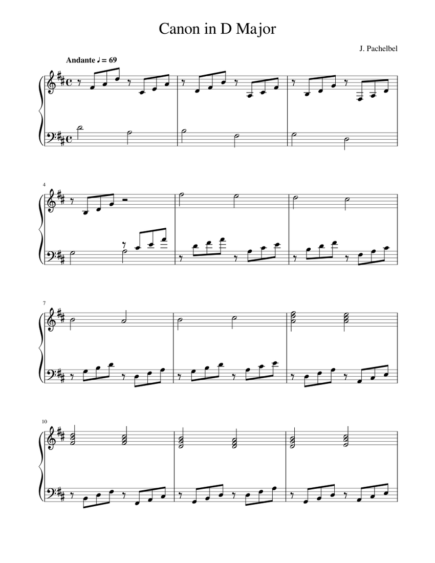 Canon in D Major Sheet music for Piano | Download free in PDF or MIDI