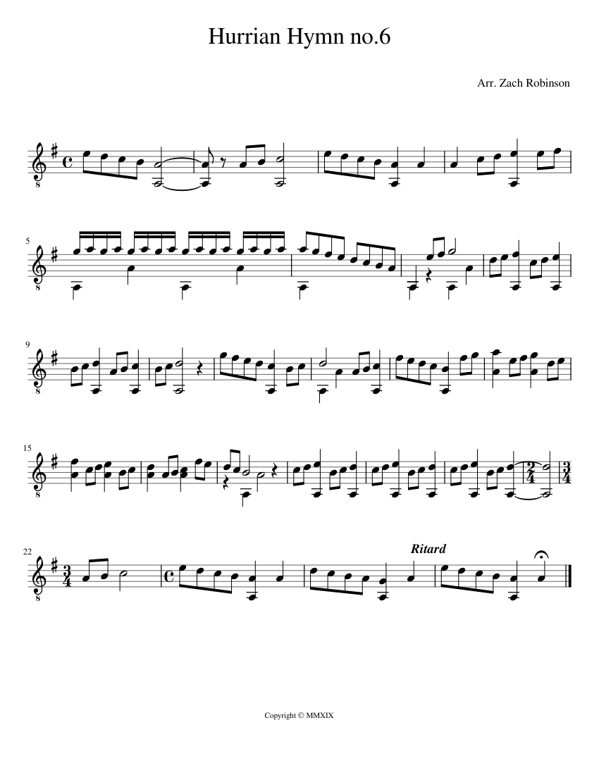 Hurrian Hymn No 6 Piano