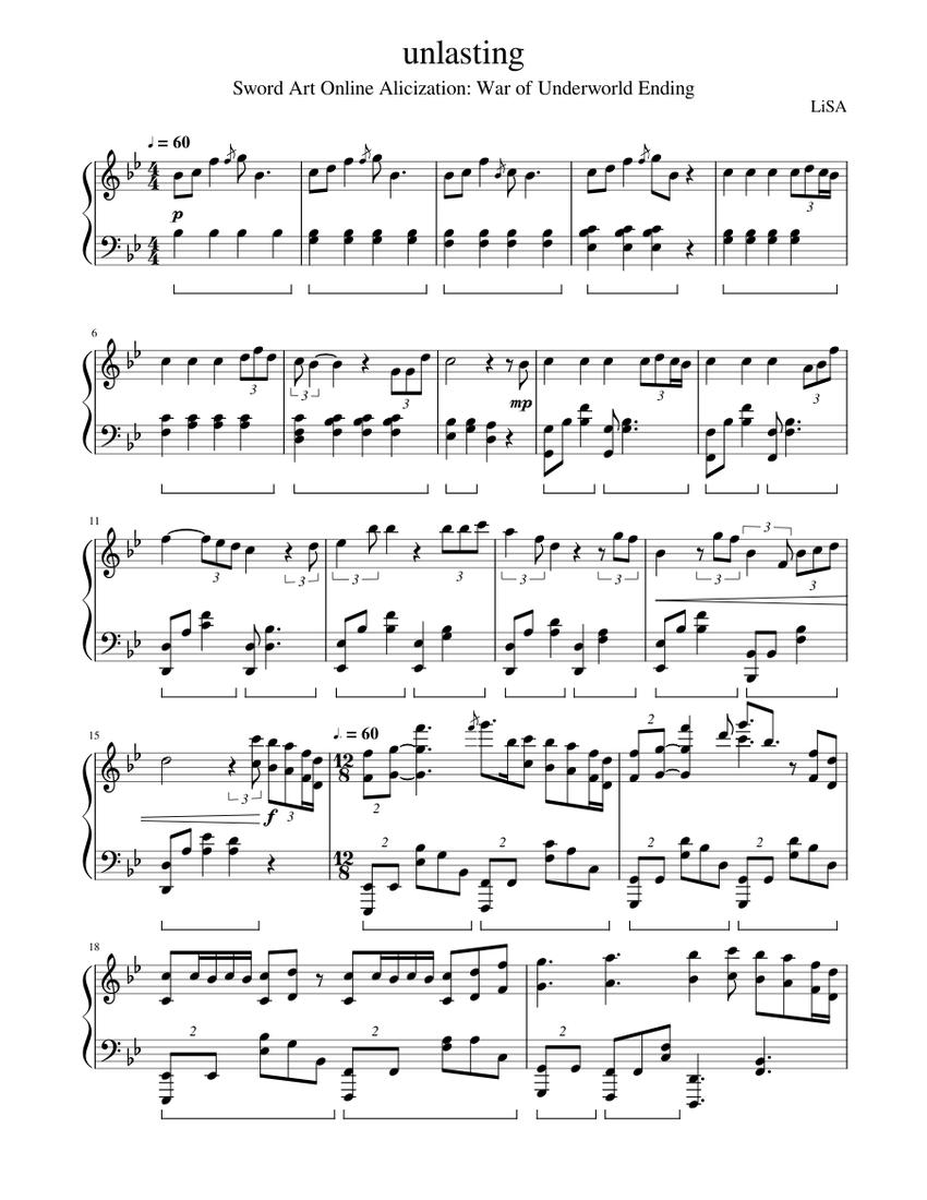 Unlasting Full Piano Arrg Sheet Music For Piano Solo Musescore Com - roblox virtual piano sword art online music sheet