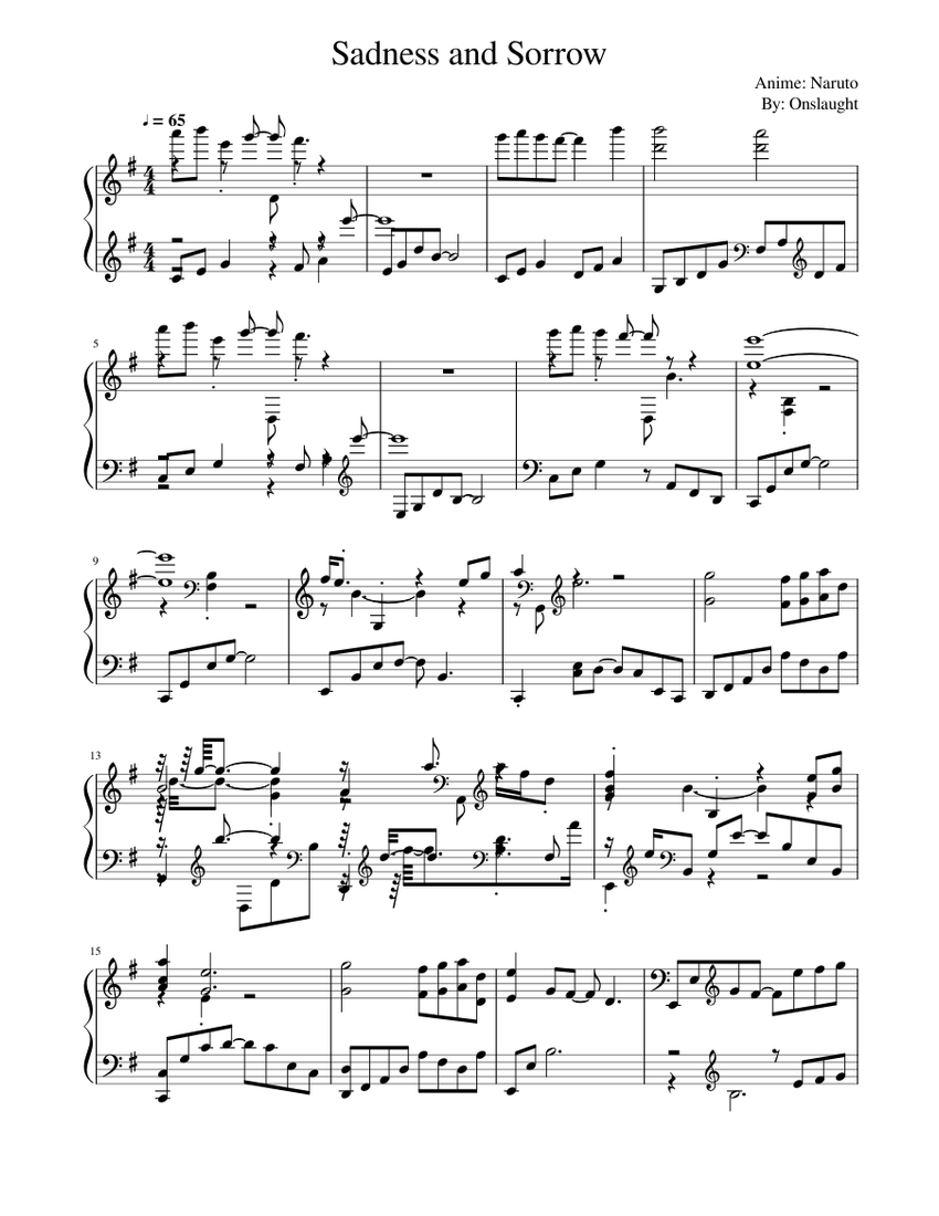 Sadness and Sorrow Sheet music for Piano | Download free in PDF or MIDI