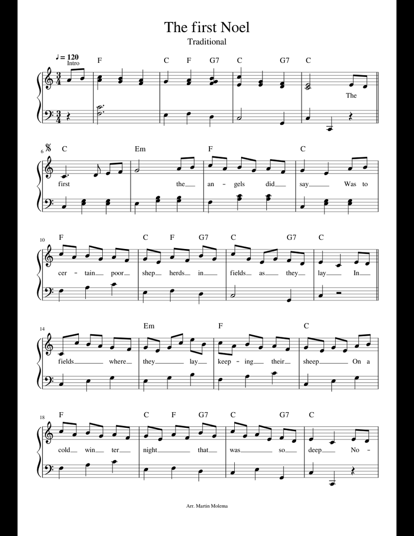 The first Noel sheet music for Piano download free in PDF or MIDI
