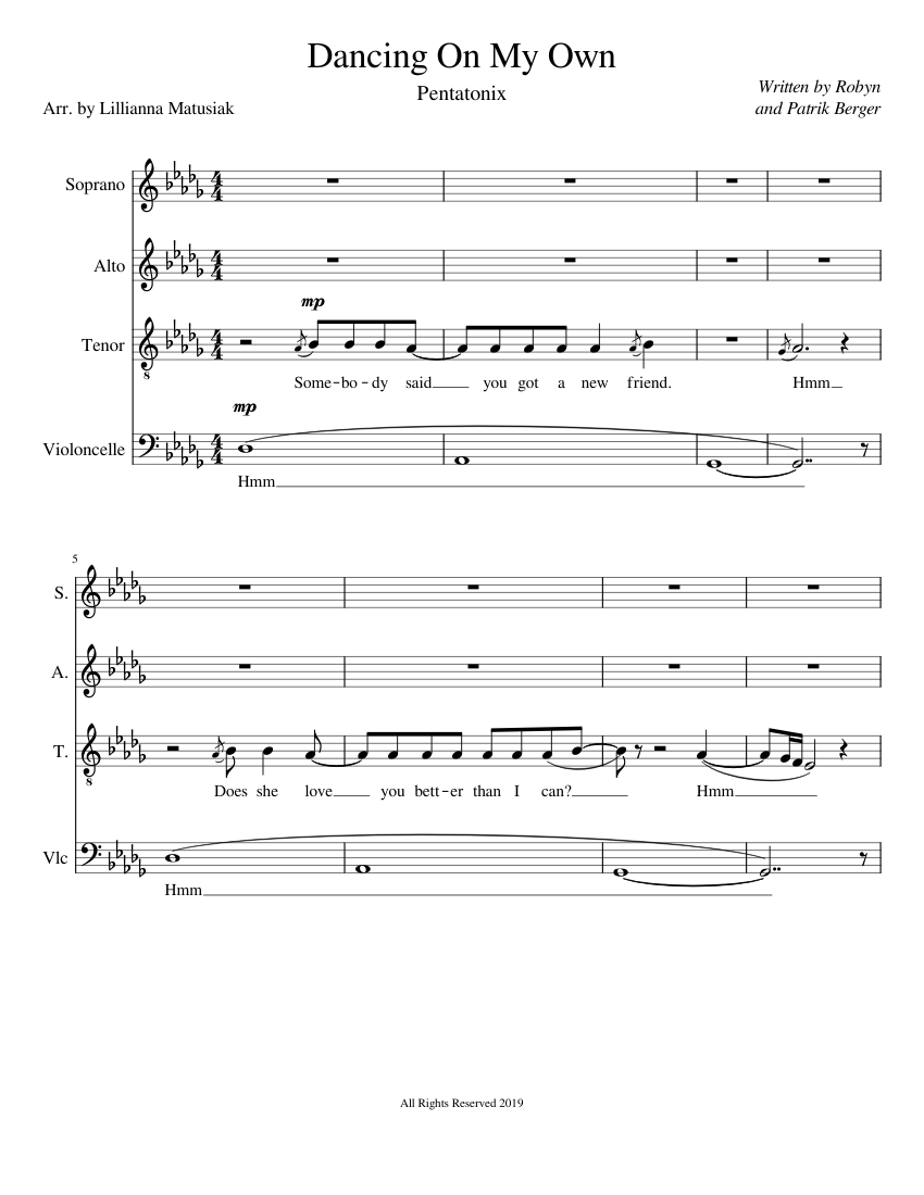 Dancing on my own sheet music for Voice, Cello download free in PDF or MIDI