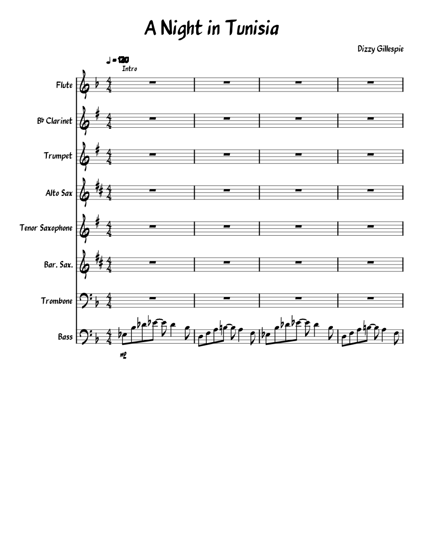 A Night in Tunisia sheet music for Flute, Clarinet, Trumpet, Alto ...