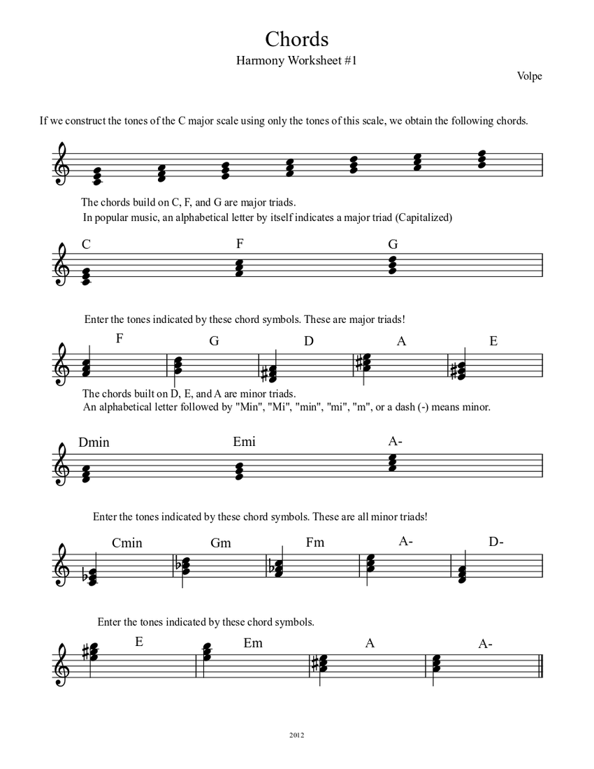 Chords worksheet 12/12/12 Jessie Sheet music | Musescore.com