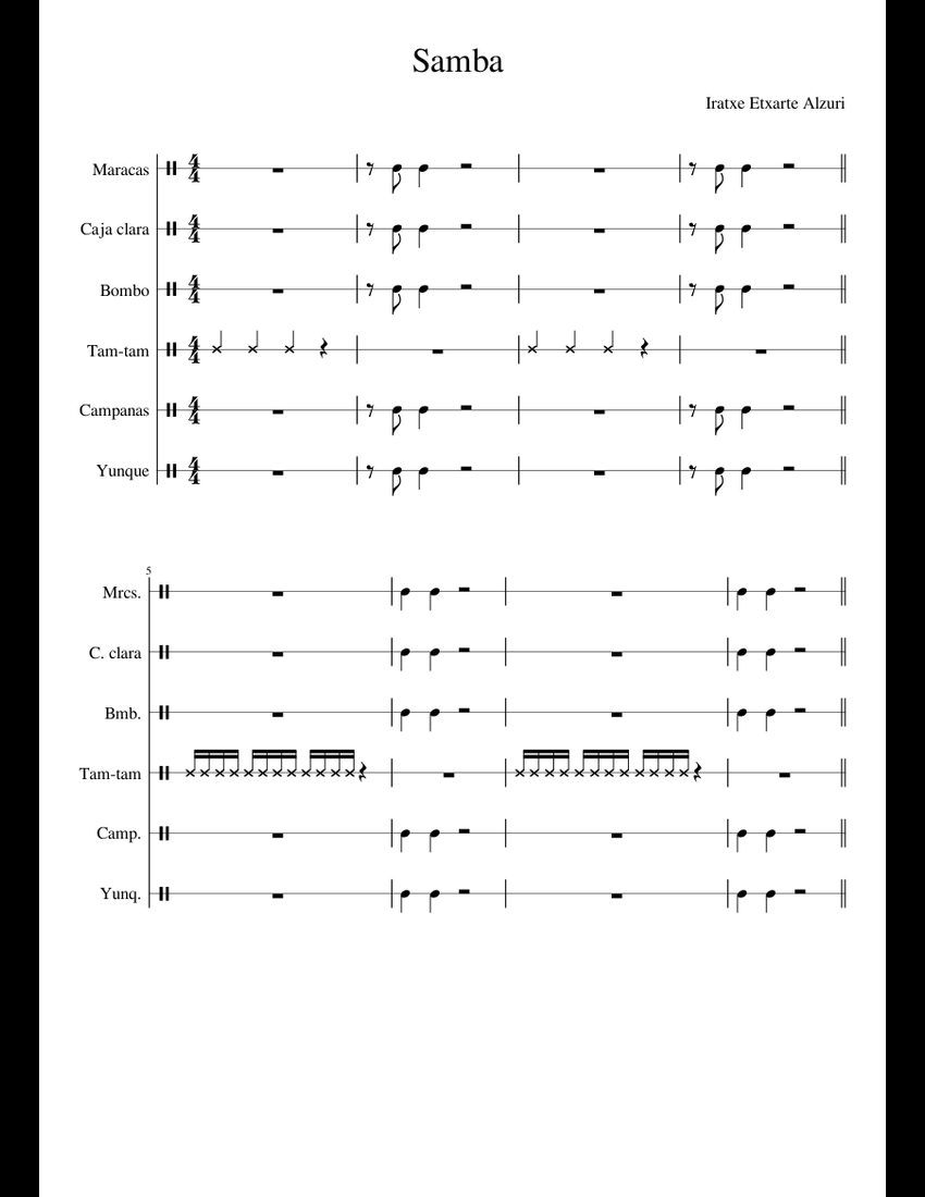Samba sheet music for Percussion download free in PDF or MIDI