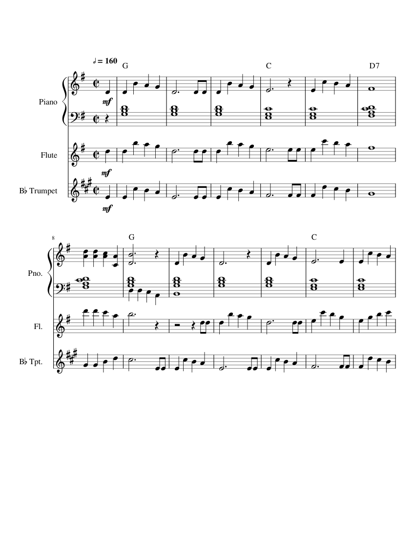 Jingle Bells Arrangement Sheet music for Piano, Flute, Trumpet