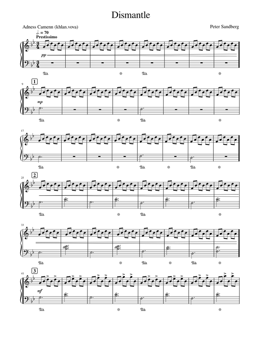 Dismantle - Peter Sandberg sheet music for Piano download free in PDF