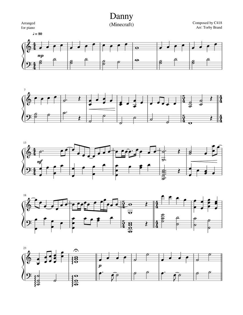 Danny Minecraft Sheet Music For Piano Download Free In Pdf Or
