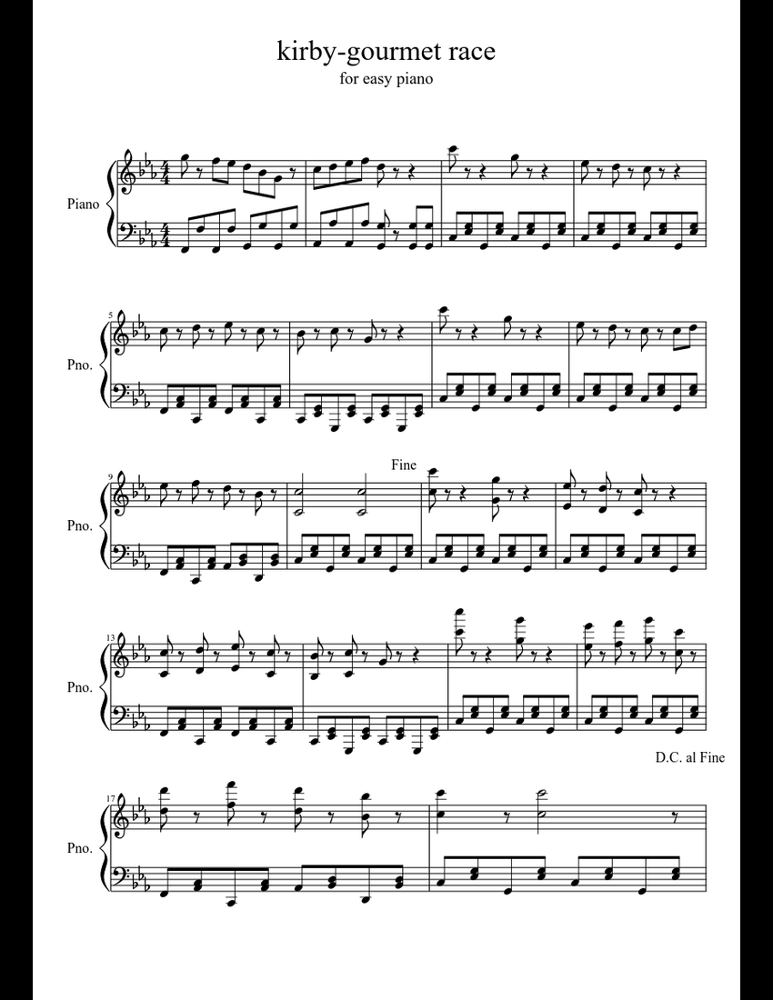 Kirby Super Star Ultra - Gourmet Race Easy Piano sheet music download ...