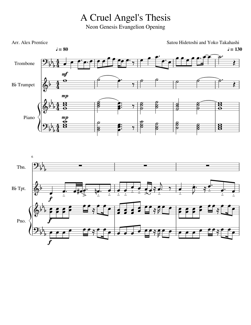a cruel angel's thesis trombone sheet music