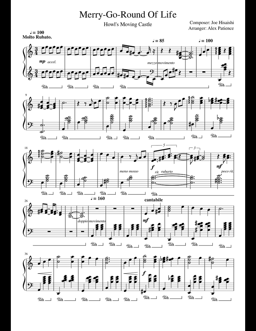 Merry Go Round Of Life CKEY sheet music for Piano download free in PDF