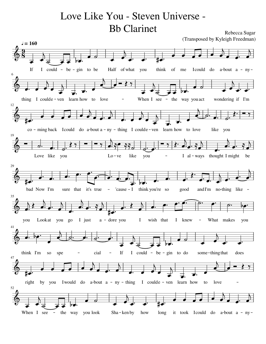 Love Like You - Steven Universe - Bb Clarinet Soprano Clarinet Sheet