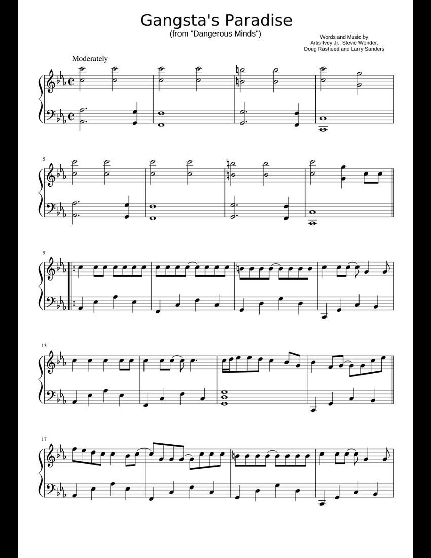 Coolio - Gangsta's Paradise sheet music for Piano download free in PDF