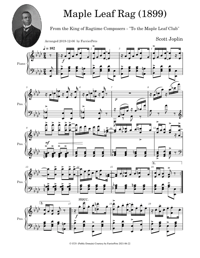 Maple Leaf Rag (1899) Sheet music for Piano (Solo) | Musescore.com