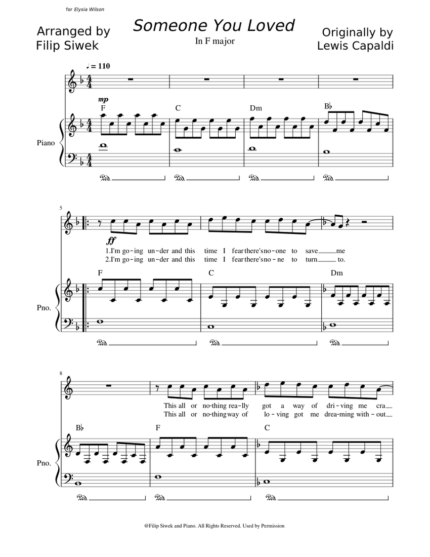Someone You Loved sheet music for Piano download free in PDF or MIDI