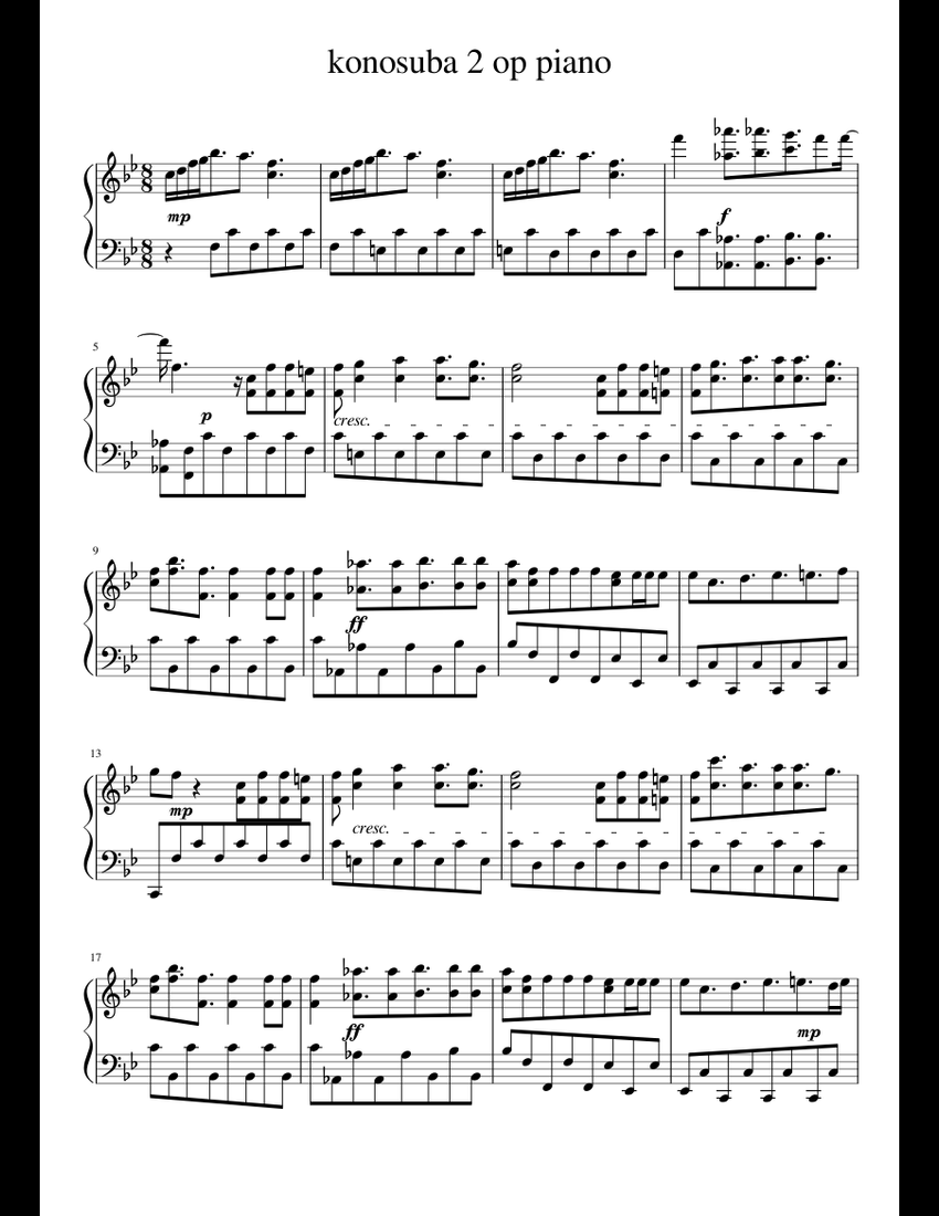 konosuba 2 op piano sheet music for Piano download free in PDF or MIDI