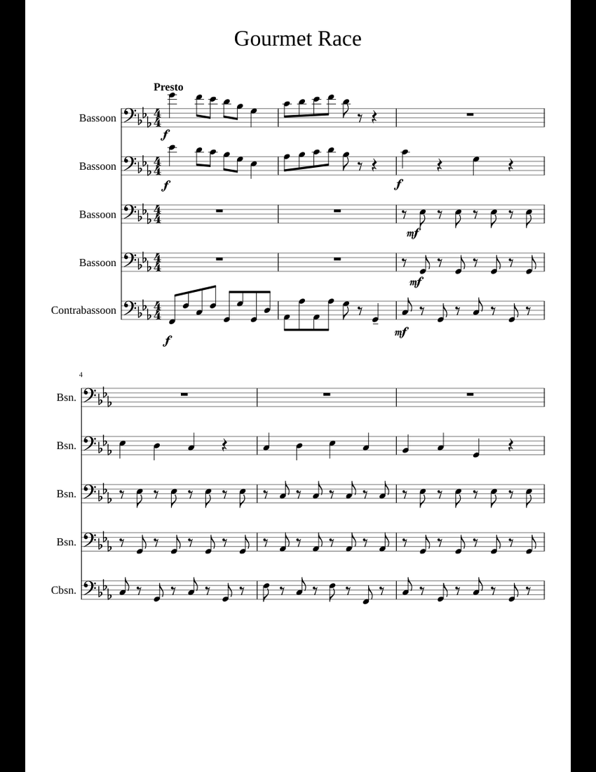 Gourmet Race sheet music for Bassoon download free in PDF or MIDI