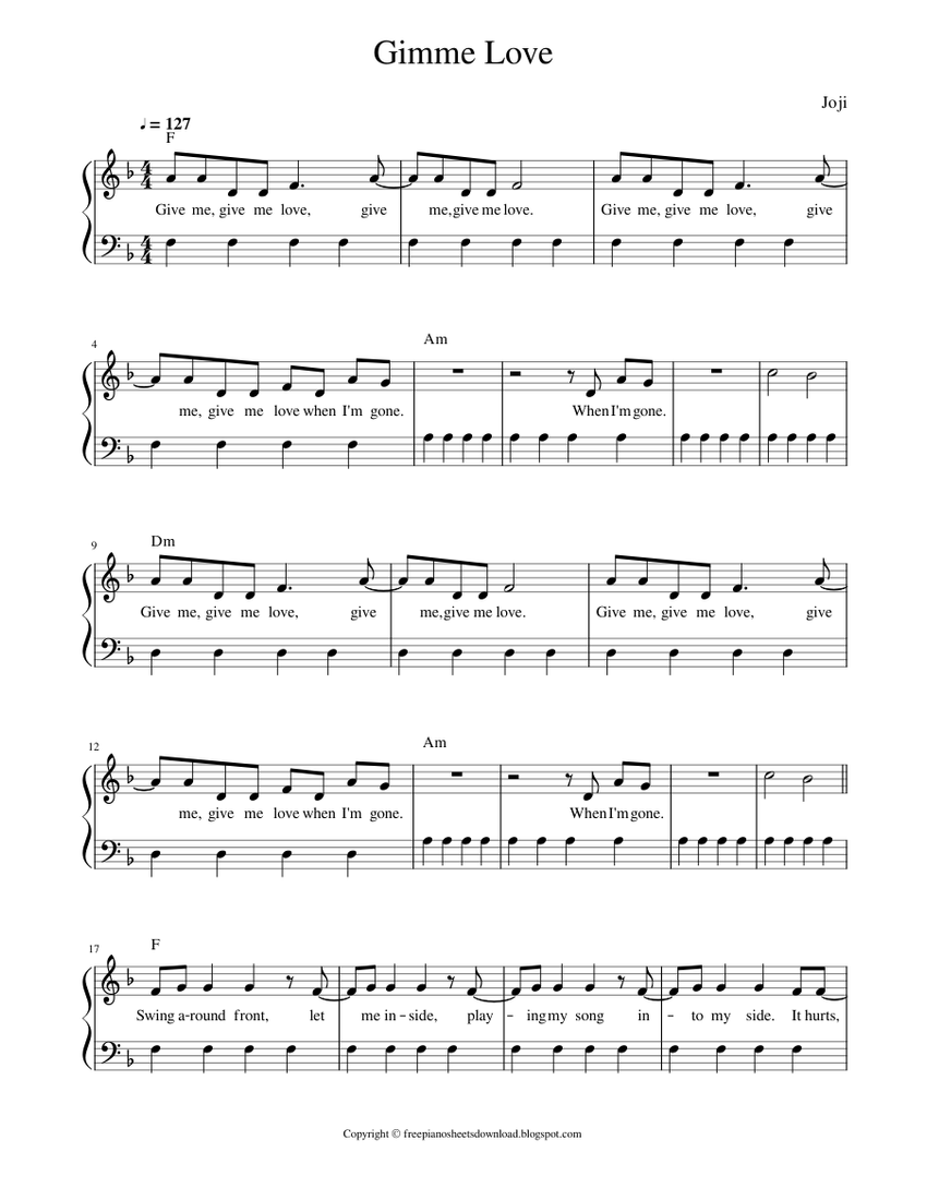 👰🏻 Joji — Gimme Love Sheet music for Piano (Piano-Voice-Guitar