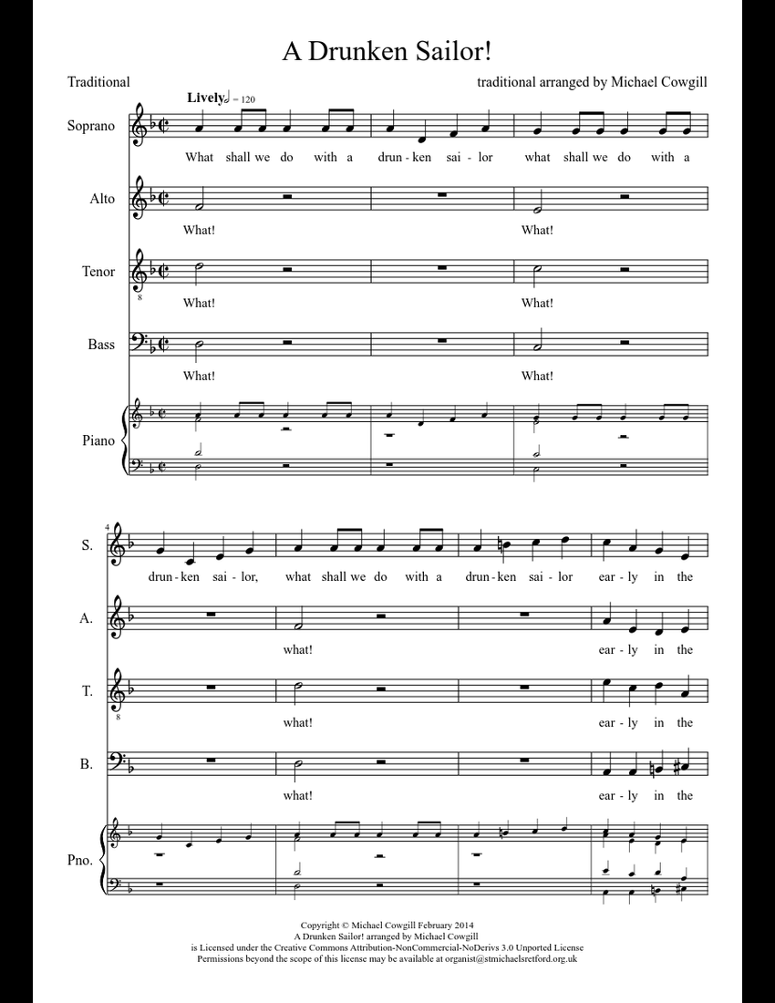 A Drunken Sailor! sheet music download free in PDF or MIDI