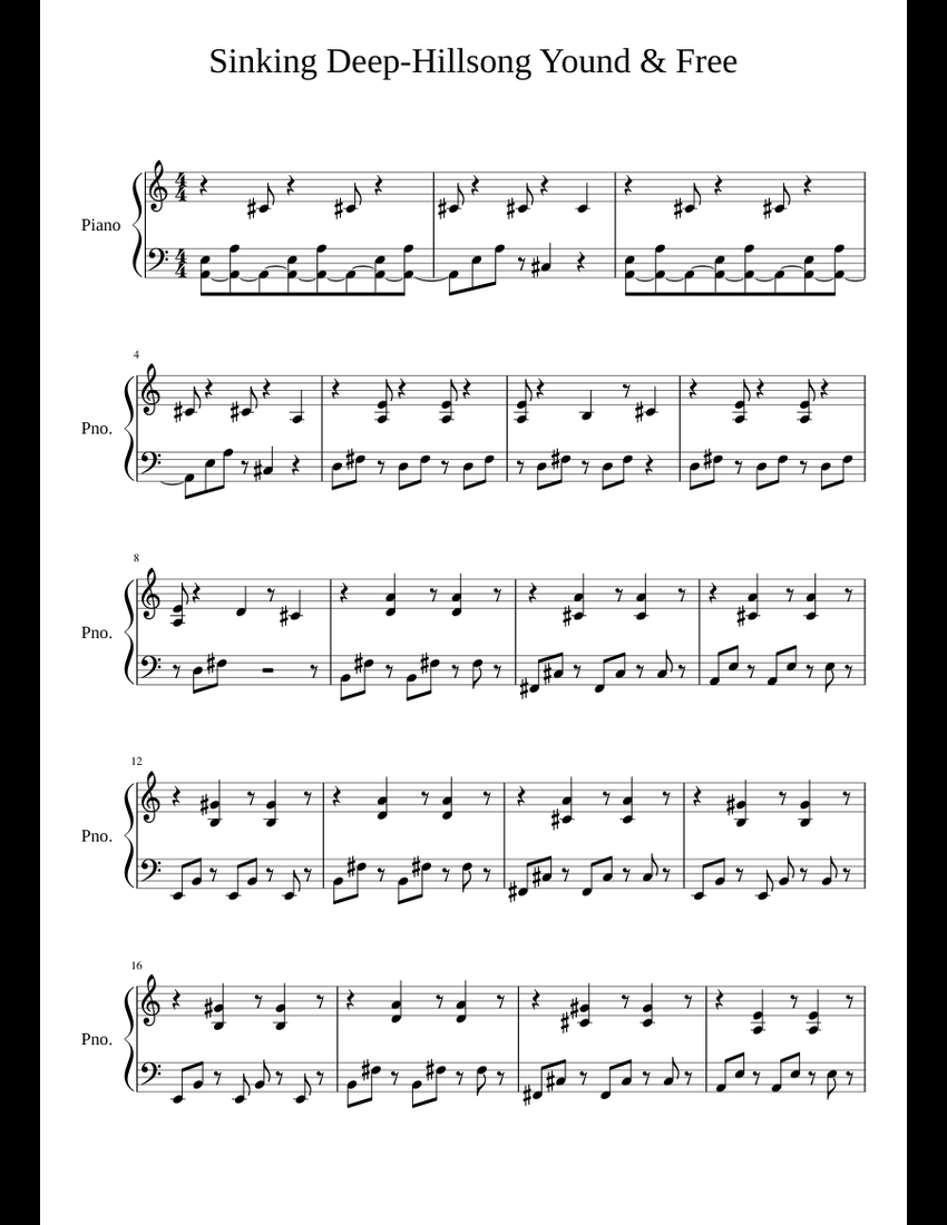Sinking Deep-Hillsong Young & Free (Updated 5/15/17) sheet music for