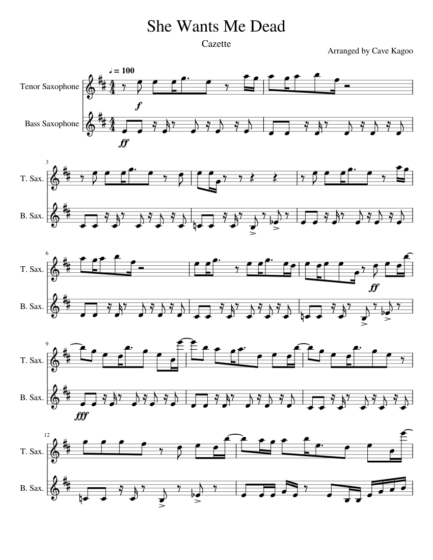 She Wants Me Dead Sheet music for Saxophone (Tenor), Saxophone (Bass