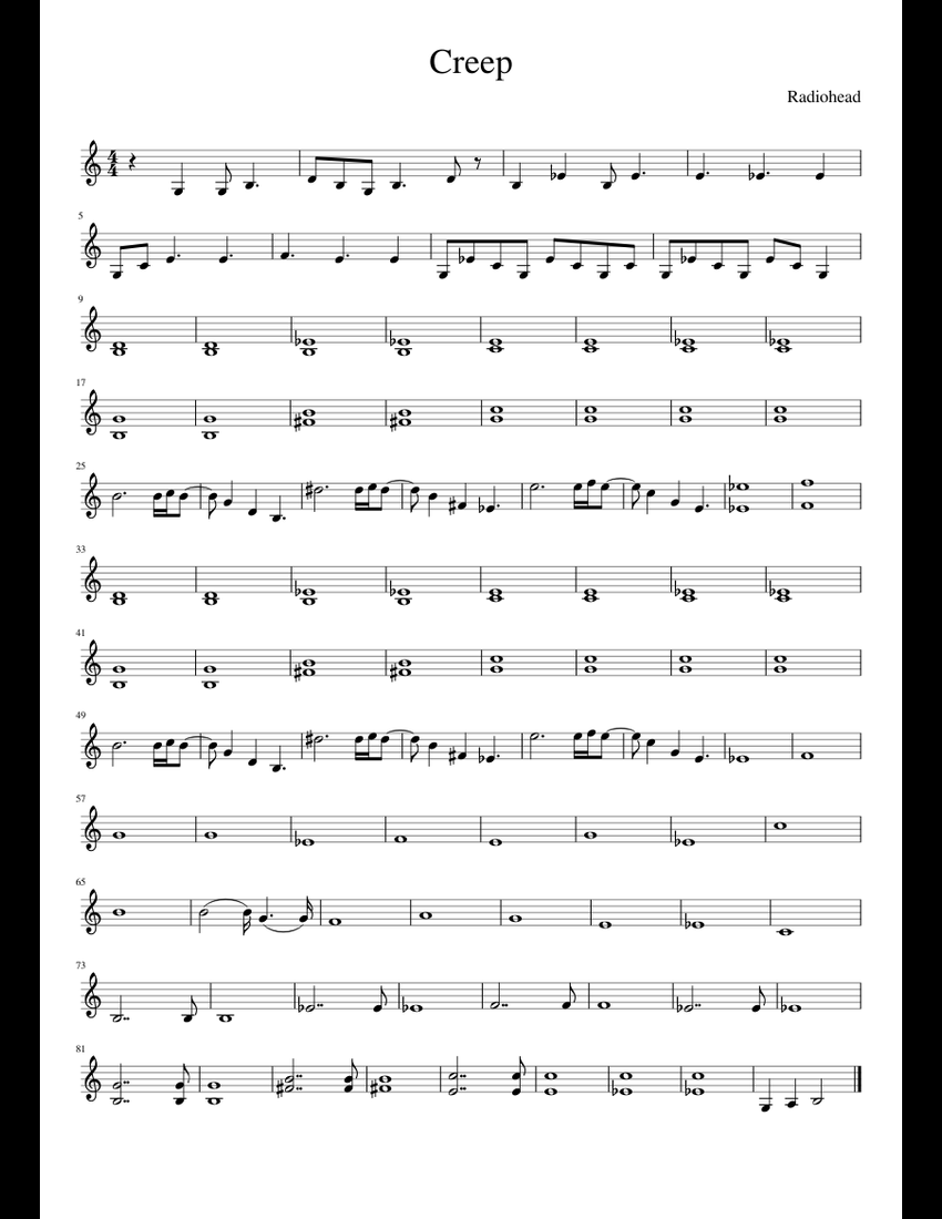 Creep sheet music for Piano download free in PDF or MIDI