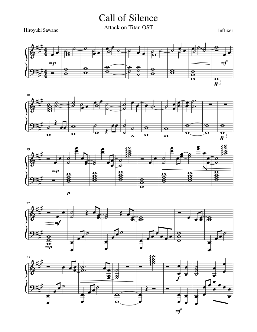 Attack on Titan - Call of Silence (Piano) sheet music for Piano