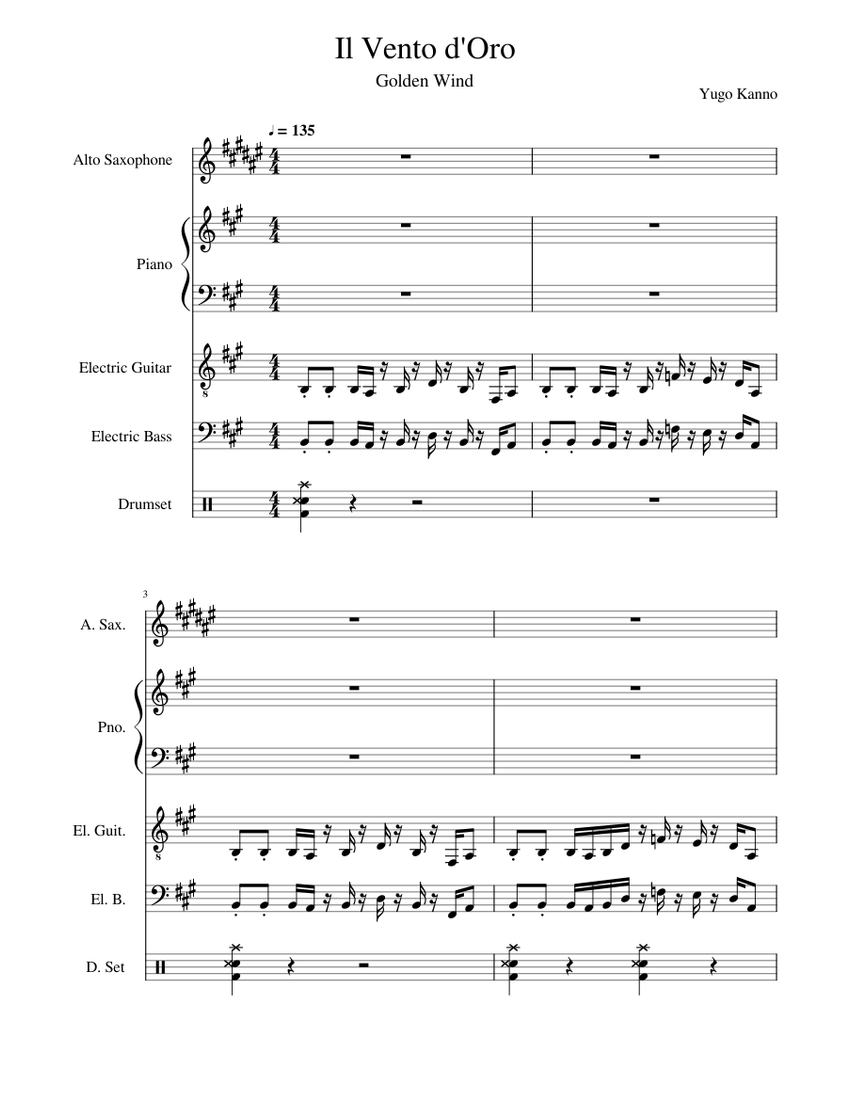 Il Vento d'Oro Sheet music for Piano, Drum Group, Saxophone (Alto