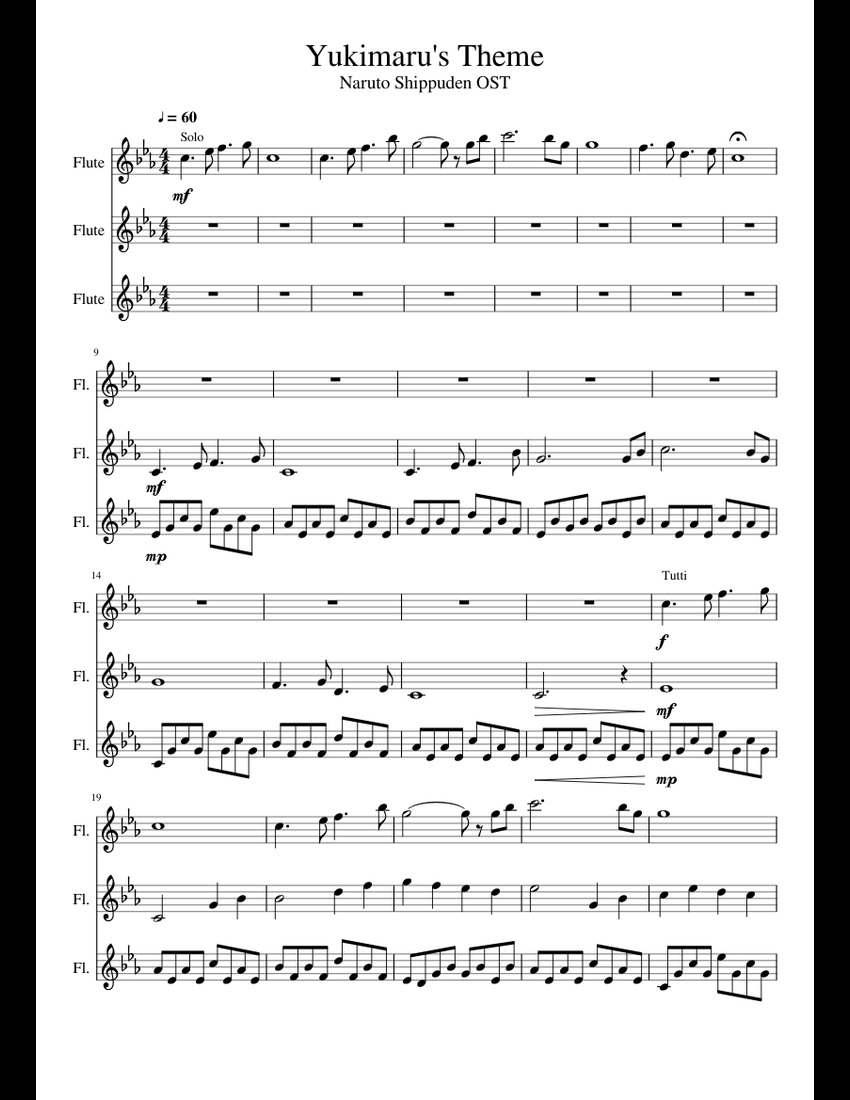 Yukimaru's Theme Flute Trio sheet music for Flute download free in PDF