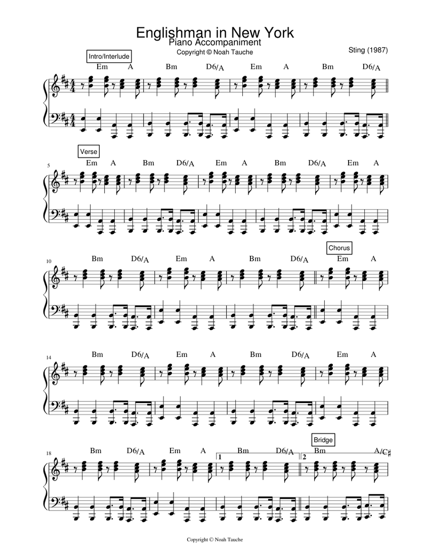 Englishman in New York Sheet music for Piano Download free in PDF or