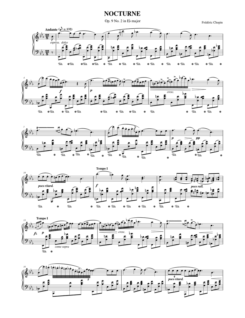 Frédéric Chopin: Nocturne Op. 9 No. 2 in E-flat major Sheet music for