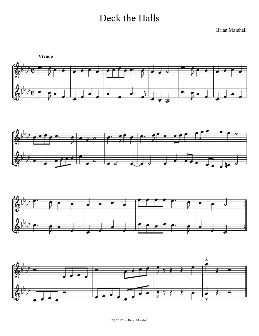 Deck the Halls sheet music download free in PDF or MIDI