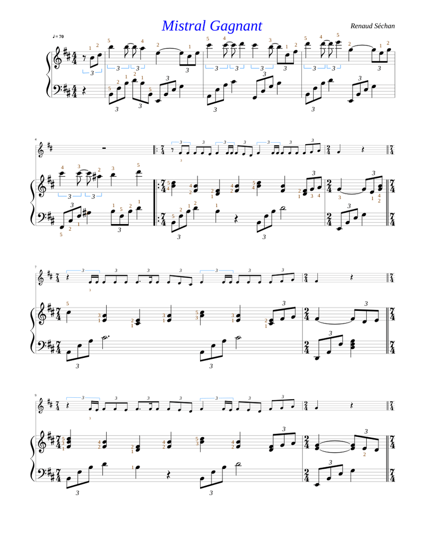 Mistral Gagnant Sheet music for Piano, Cello (Solo) | Musescore.com