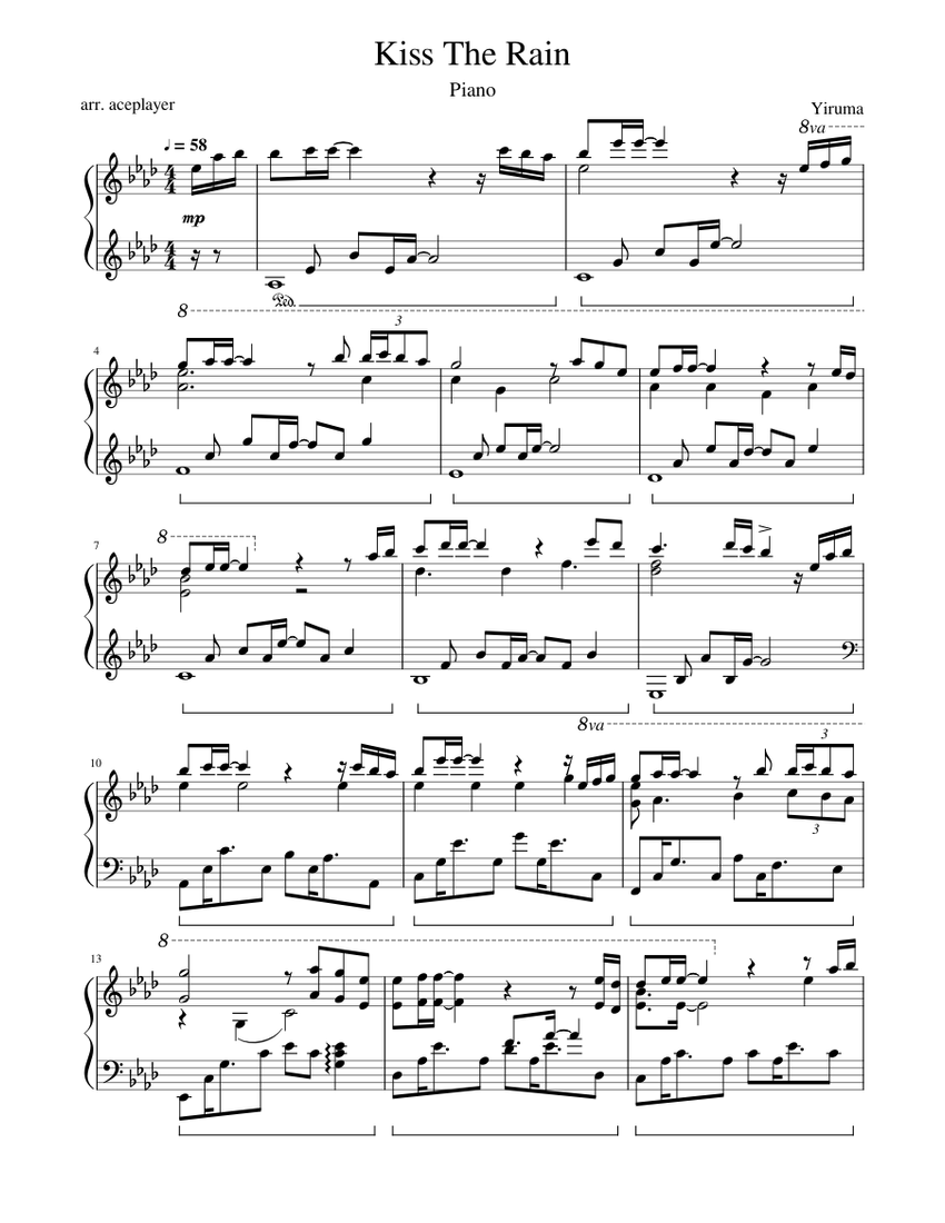 Kiss The Rain Sheet music for Piano (Solo) | Musescore.com