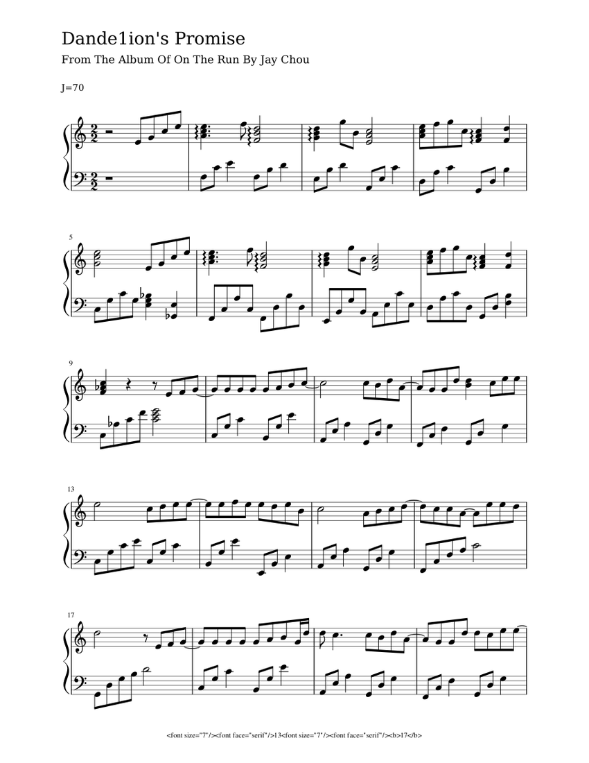Dandelions promise Sheet music for Piano | Download free in PDF or MIDI
