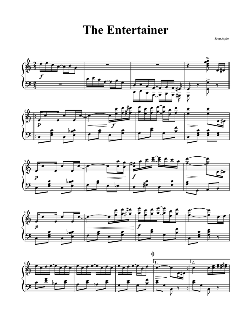 Joplin - The Entertainer Sheet music | Download free in PDF or MIDI | Musescore.com