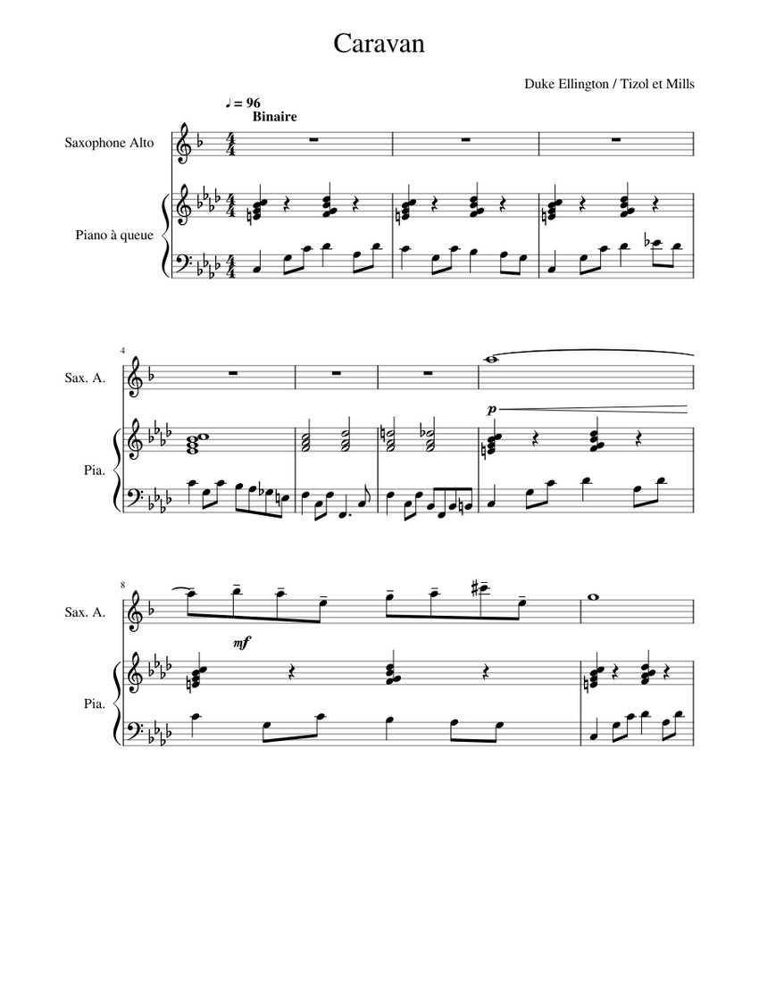 Caravan Sheet music for Piano, Alto Saxophone | Download free in PDF or