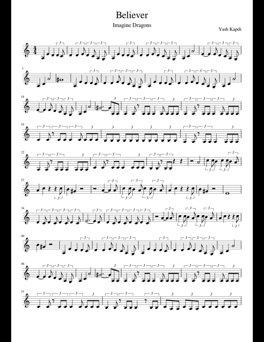 Believer sheet music for download free in PDF or MIDI